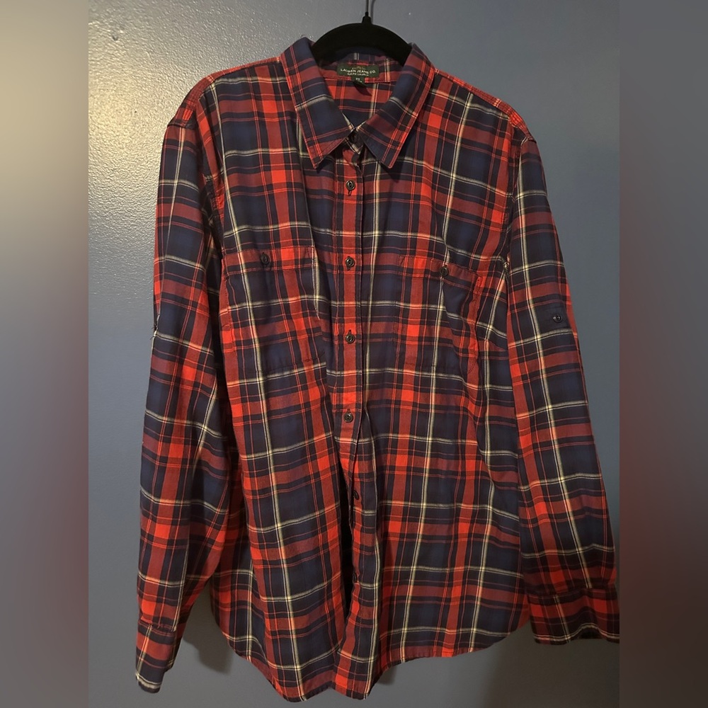 Ralph Lauren Women's Red and Blue Plaid Shirt 2X